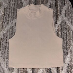 Abercrombie & Fitch Sleeveless Mock Neck Ribbed Crop Top - Light Cream